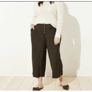 LOFT Pants Womens 12 Olive Green‎ High Waist Wide Leg Crop Pleated Button Front